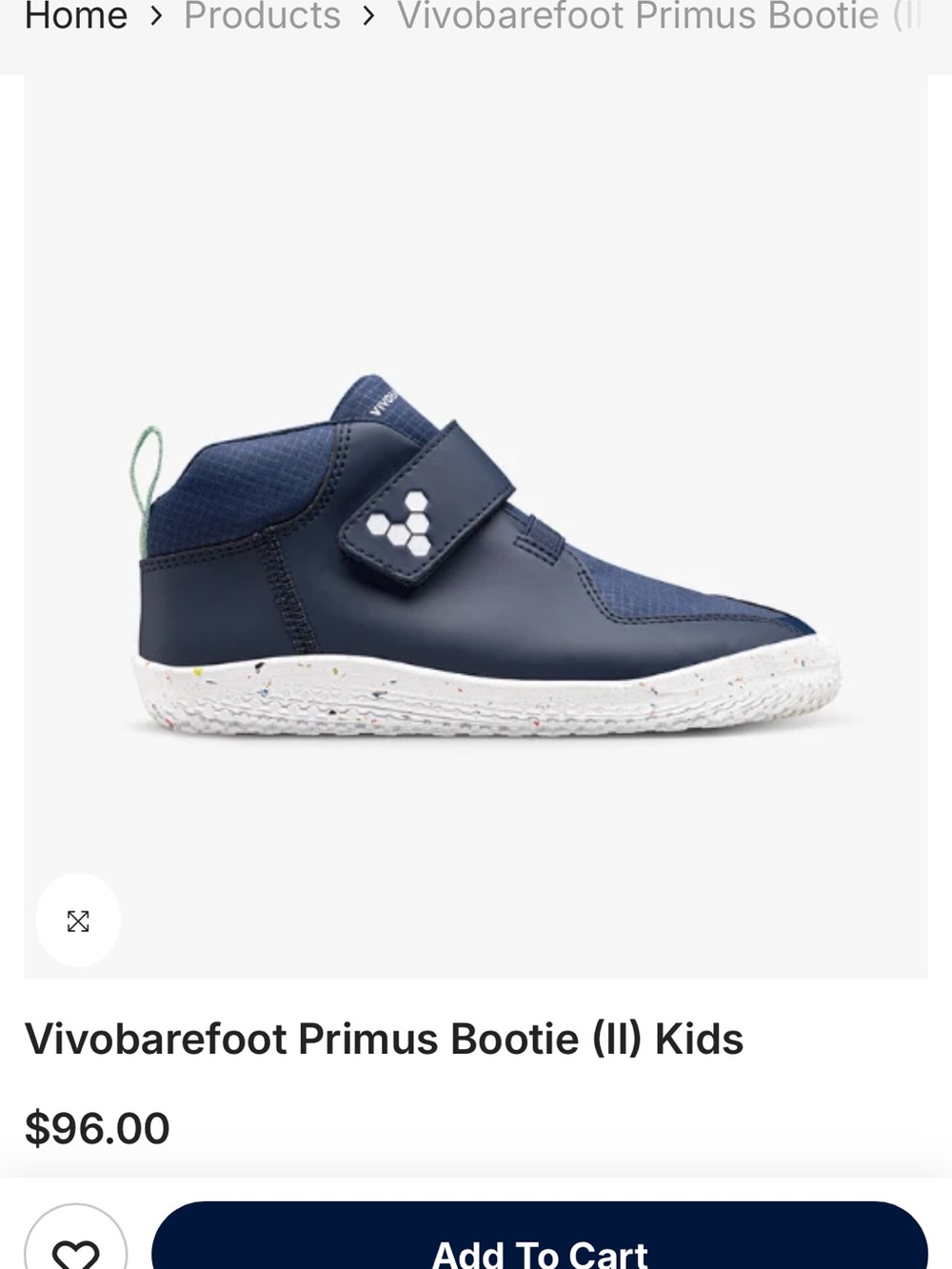 Vivo barefoot Kids Primus Bootie II - Navy with White Speckle Sole